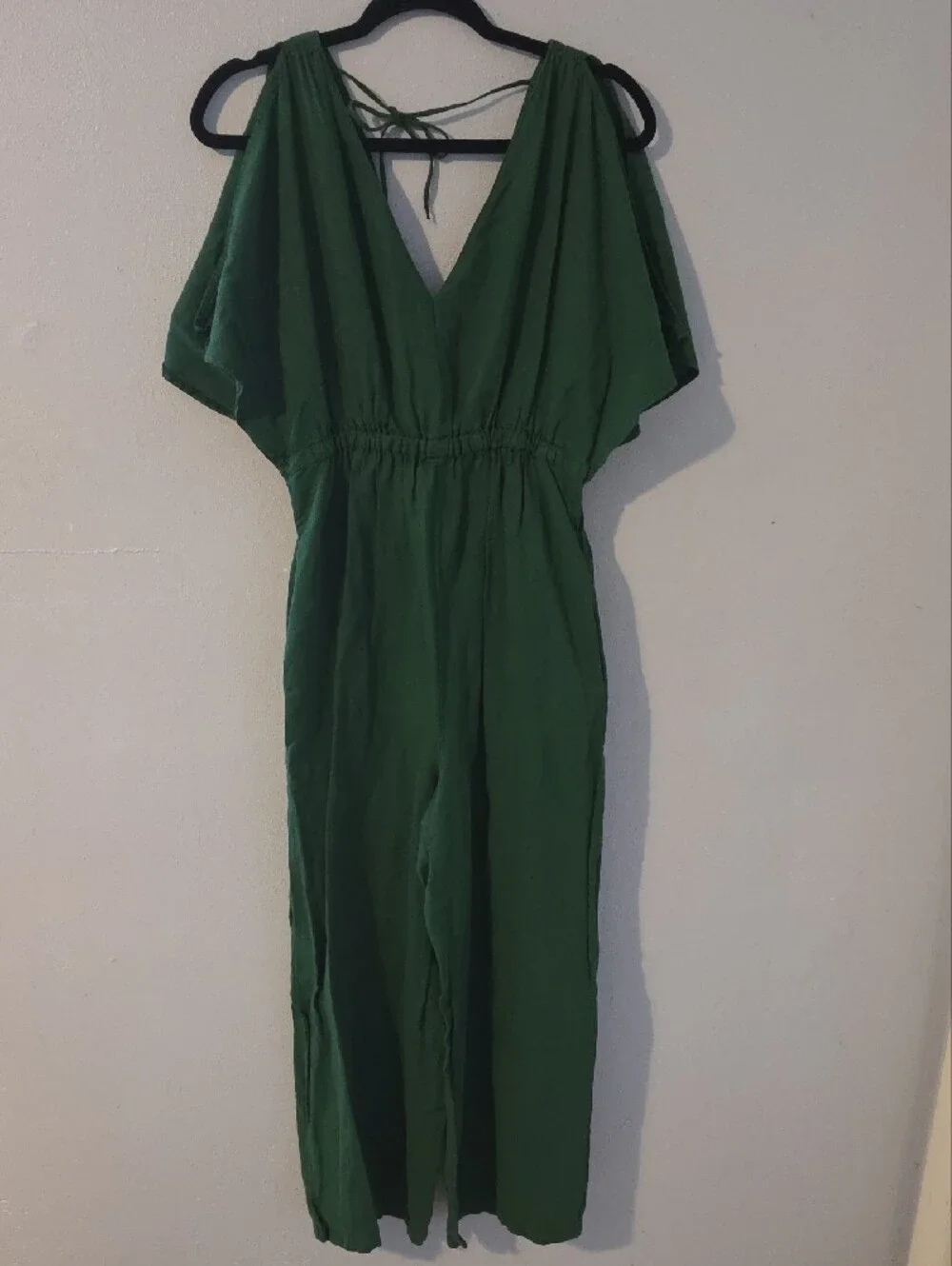 Zara Deep Green V-Neck Wide-Leg Jumpsuit Size M